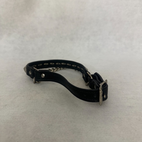 Studded Leather Armband or Neckband With metal chain 13.5-16.5" adjustable - Picture 3 of 5